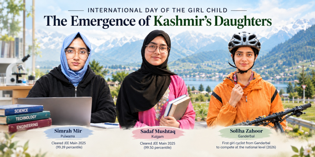 Kashmiri girls achieving success in education, sports, science and technology on International Day of the Girl Child.